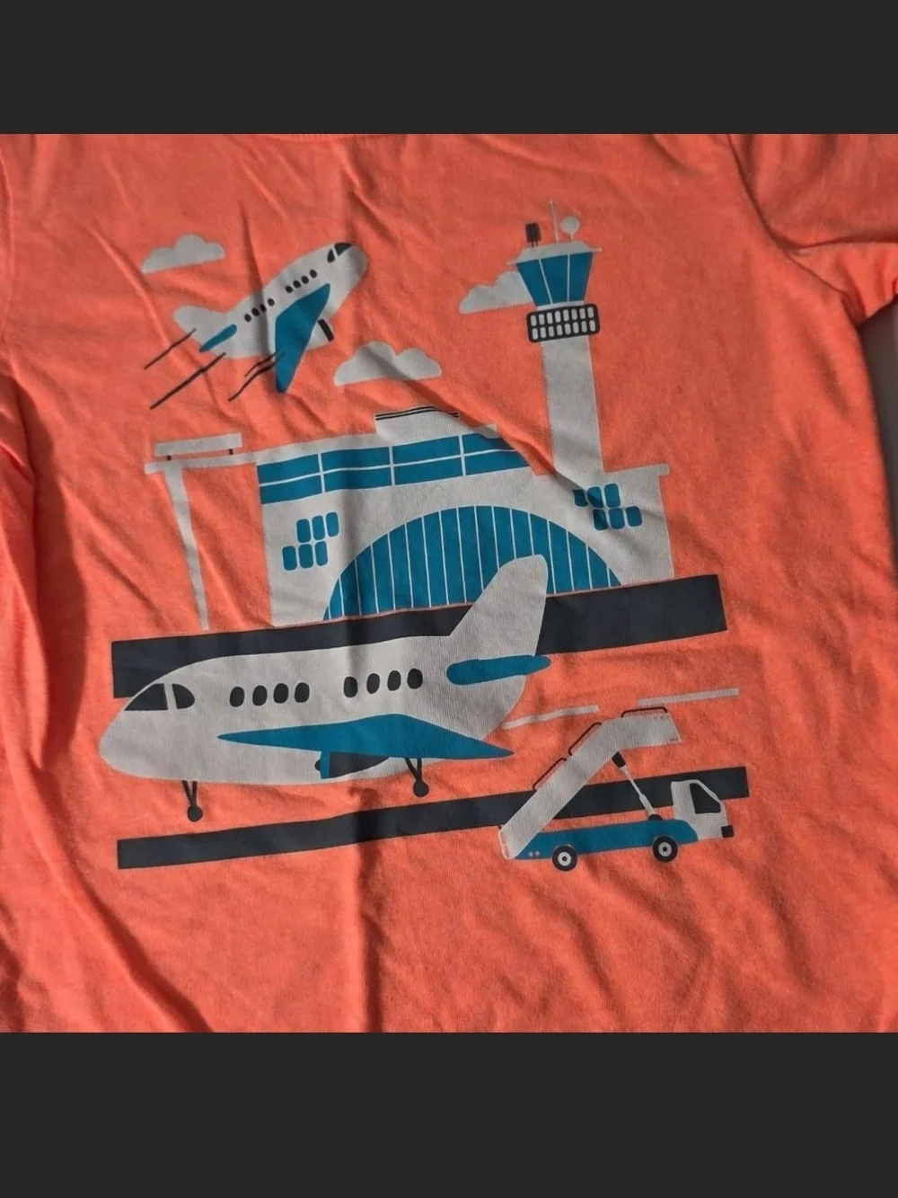 The Children's Place Coral Orange Airplane Airport Graphic Tee